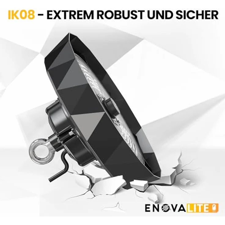 ENOVALITE Hallenstrahler LED Hallenleuchte 100W, 15000lm, 150lm/W, 5000K Neutralweiß Tageslicht, IP65, IK08 - UFO Lampe High Bay mit Markenkomponenten – Bild 4