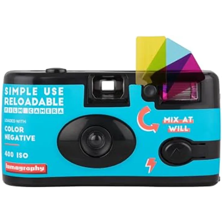 Lomography Simple Use Reloadable Film Camera, Color Negative 400 Film, inklusive Blitz und Farbfilter, ideal für Anfänger und besondere Anlässe