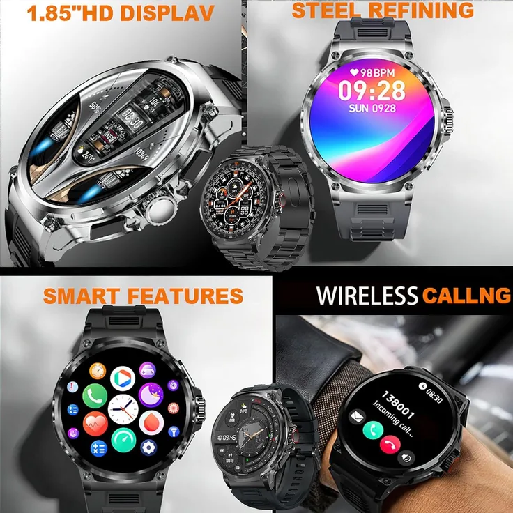 SGDDFIT Herren Smartwatch mit Anruffunktion, 1,85" AMOLED Touch, GPS, Fitness- & Schlaftracking, 5ATM