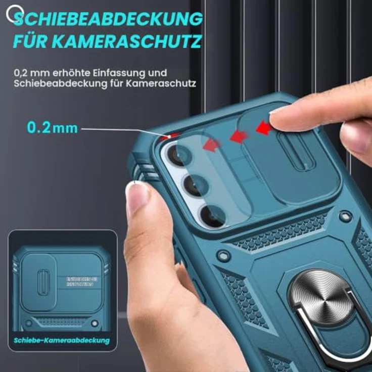 LeYi Hülle für Samsung Galaxy A54 5G, Hybrid Kammeraabdeckung mit Objektivschutz, kratzfest, blau, inkl. 2 Glasfolien und Ringhalterung – Bild 2