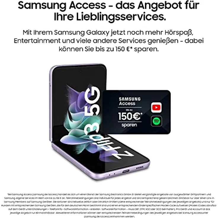Samsung Galaxy Z Flip3 5G(17,03 cm)faltbares Handy, großes 1,9 Zoll Frontdisplay,128 GB interner Speicher,8 GB RAM,Phantom Lavender,inkl. 36 Monate Herstellergarantie – Bild 2