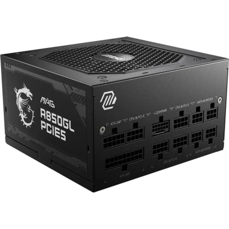 MSI MAG A850GL PCIE5 Netzteil, 850W, 80 Plus Gold, voll modular, ATX 3.0, unterstützt PCIe 5.0 GPU, 120mm FDB Lüfter mit dynamischen Kugellager, Full-Bridge LLC, Schwarze Flackkabel - 7 Jahre Garantie – Bild 1