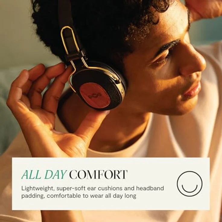 Marley House of Positive Vibration Riddim, kabellose On-Ear Bluetooth Kopfhörer mit 50 Std. Spielzeit, USB-C Schnellladen, integriertes Mikrofon, Rasta – Bild 5