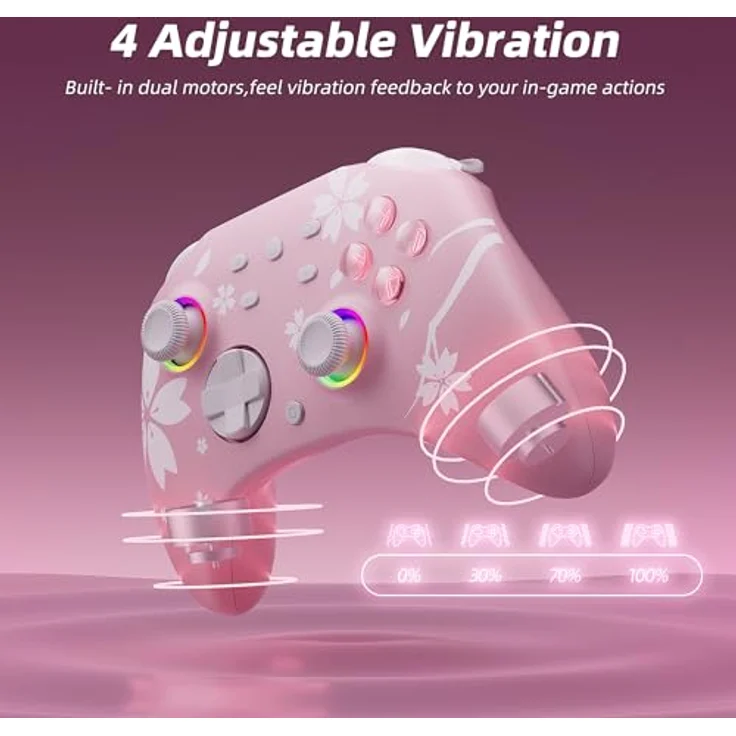 Mytrix Wireless Controller für Switch/Switch 2/Switch OLED, Pro Controller mit Turbo, Bewegungskontrolle, LED-Lichtern, 3,5-mm-Audioanschluss, rosa Sakura – Bild 5