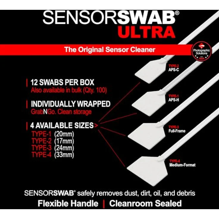Photographic Solutions Sensor Swab Ultra 24mm, Hochwertige Kamera-Sensor-Reinigungssticks für Full Frame SLR & DSLR Kameras, 12er Pack – Bild 3
