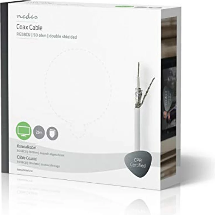 Nedis Koaxialkabel RG58CU, 25 m, doppelt abgeschirmt, weiß, Geschenkbox, Rolle – Bild 2