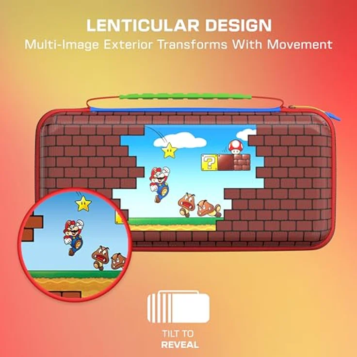 Turtle Beach PlayTrek Etui Mario Bricks, Offiziell von Nintendo lizenziertes Reiseetui mit robustem Schutz, passend für Nintendo Switch 2, Nintendo Switch und OLED-Modell, gepolsterte Innenklappe, Zubehöraufbewahrung – Bild 4
