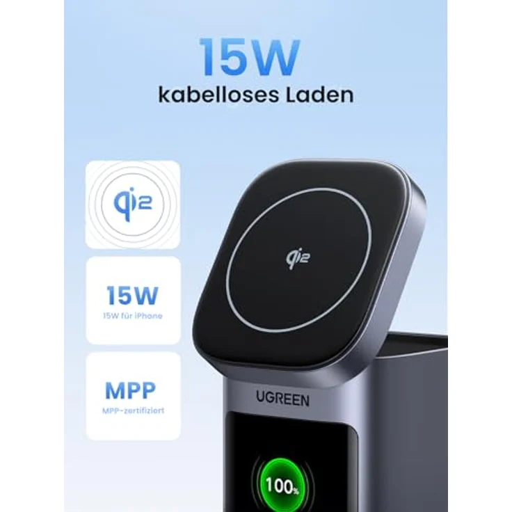 UGREEN Nexode Power Bank 20000mAh 145W Max, mit Qi2-zertifizert, 15W Kabellose Schnellladung, 2C1A mit TFT Display - Kompatibel mit iPhone 16 Pro Max/Pro/16/15, MacBook und mehr – Bild 3