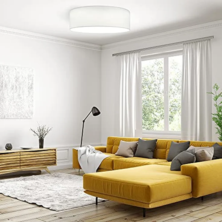 Navaris LED Deckenleuchte 22W - Rund ∅ 40cm - Design Stoff Weiß - Dimmbar mit Farbtemperaturwechsel und Fernbedienung – Bild 2
