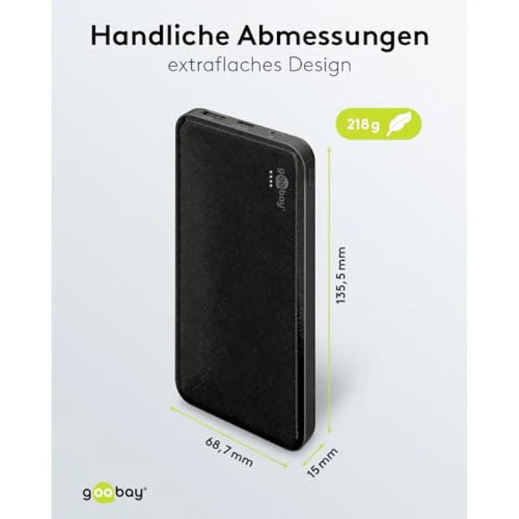 goobay 64591 Powerbank Slimline 10.000 mAh/Laden von bis zu 2 Geräten/USB A und USB C Anschluss/für iPhone, Airpods, Smartphone/Ladestation/flaches Design/Status LED/Schwarz – Bild 3