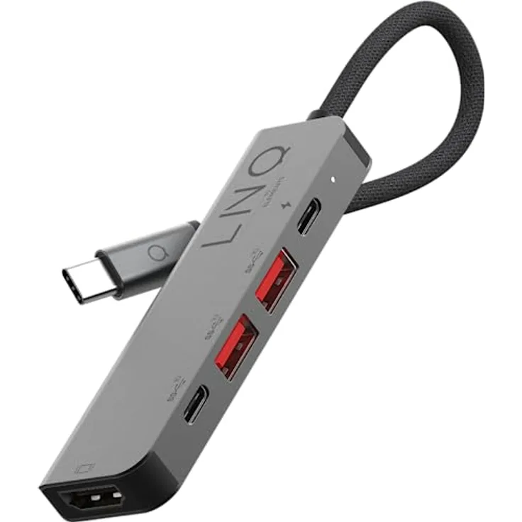 Linq Connects HUB 5IN1 PRO USB-C 10 GBPS, 4K HDMI, HDMI 2,0 bis 4K/60 Hz, USB-C PD bis 100W, USB-C-Datenport, bis zu 10 Gbit/s, USB3.2 Gen2, USB-A-Datenports, UP, up bis 10 Gbits, USB3.2 Gen2, grau