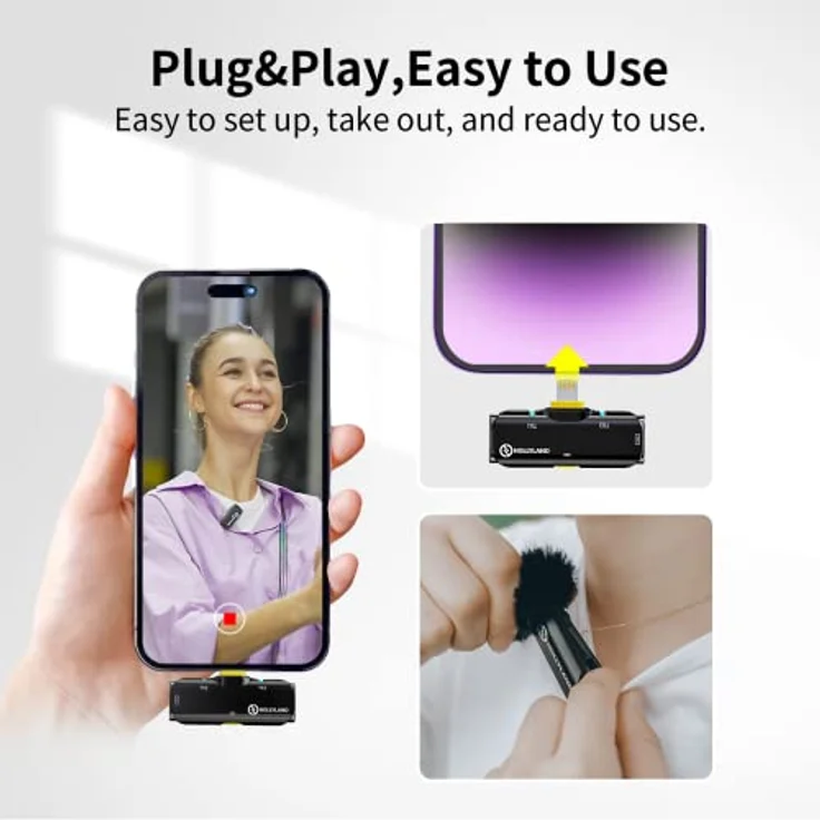 Hollyland Lark C1 Lavalier Mikrofon für iPhone kabellos MFi-Zertifiziert Plug&Play aktive Geräuschunterdrückung Wiedergabe ohne Ausstecken 32H Batterieautonomie Hi-Fi Audio superleicht tragbar (Duo) – Bild 3