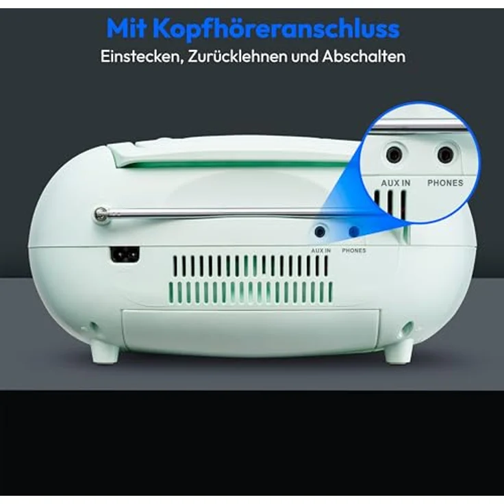 Medion LIFE E66476 CD-/MP3-/Kassettenplayer mit LCD-Display, PLL-UKW Stereo-Radio, USB-Anschluss, grün – Bild 6