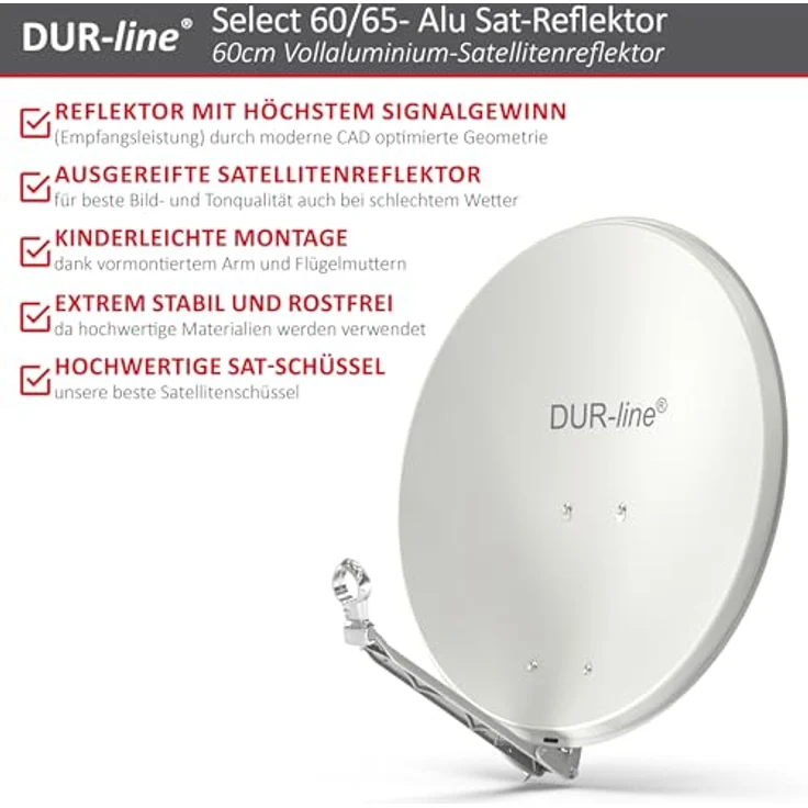 DUR-line Select 60/65cm Satellitenschüssel Alu hellgrau – Bild 3