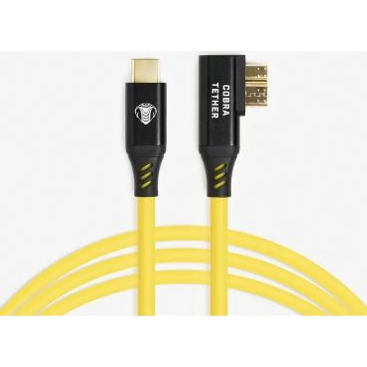 Cobra CobraTether USB-C - USB-Micro-B Kabel, 4,8 m, USB 3.0, gelb, 90° abgewinkelter Stecker, ideal für Kameras
