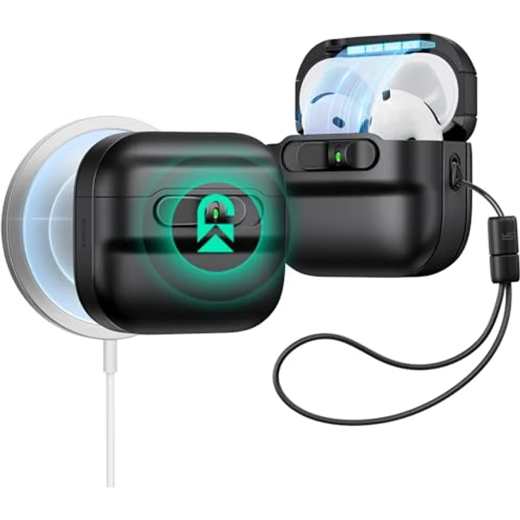 ESR AirPods 4 Hülle, kompatibel mit AirPods 4 Gen (2024) (USB-C), MagSafe-kompatibel, sturzsicher mit Magnet Deckelverschluss, Schwarz – Bild 1
