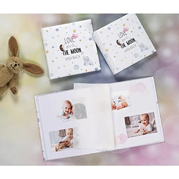 Hama Babyalbum "To The Moon" (Baby-Fotoalbum mit 60 Seiten für Mädchen und Jungen, Kinder-Fotobuch für ca. 300 Fotos, Photoalbum zum Selbstgestalten und Einkleben mit Motiv, Album-Format 29x32cm) weiß – Bild 2