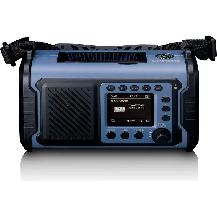 Lenco PDR-255BU, Notfallradio mit DAB+/FM, 20.000-mAh-Powerbank, Solar- und Handkurbelaufladung, Taschenlampe - Blau