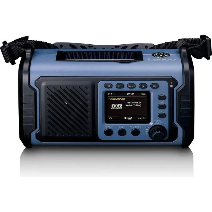 Lenco PDR-255BU, Notfallradio mit DAB+/FM, 20.000-mAh-Powerbank, Solar- und Handkurbelaufladung, Taschenlampe - Blau