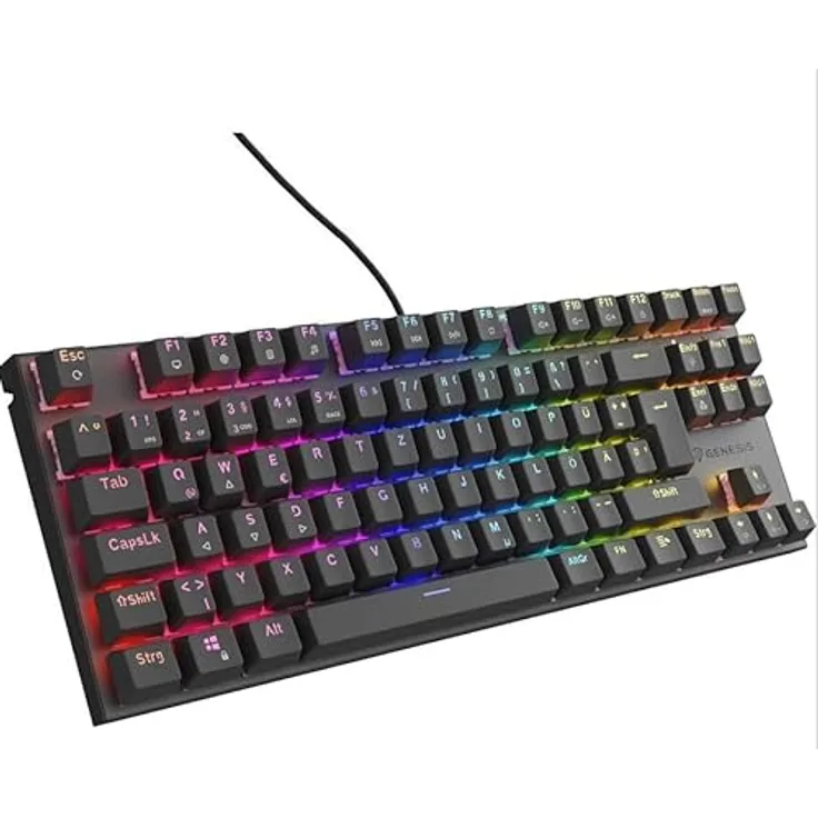 Genesis Gaming Tastatur Thor 303 TKL RGB kabelgebunden schwarz, Hot-Swap-fähige Outemu Red-Schalter, Aluminium-Gehäuse