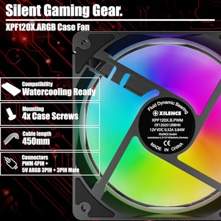 Xilence XPF120X.ARGB 120mm Gehäuselüfter, PWM gesteuert mit ARGB-Beleuchtung, leise & effizient, Hydro-Lager, hoher Luftdurchsatz für Gaming-Setups – Bild 4