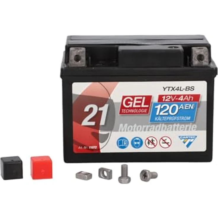 Cartec Gel Motorradbatterie YTX4L-BS 4Ah 120A, wartungsfrei, auslaufsicher, ideal für Mofas und Motorräder – Bild 8