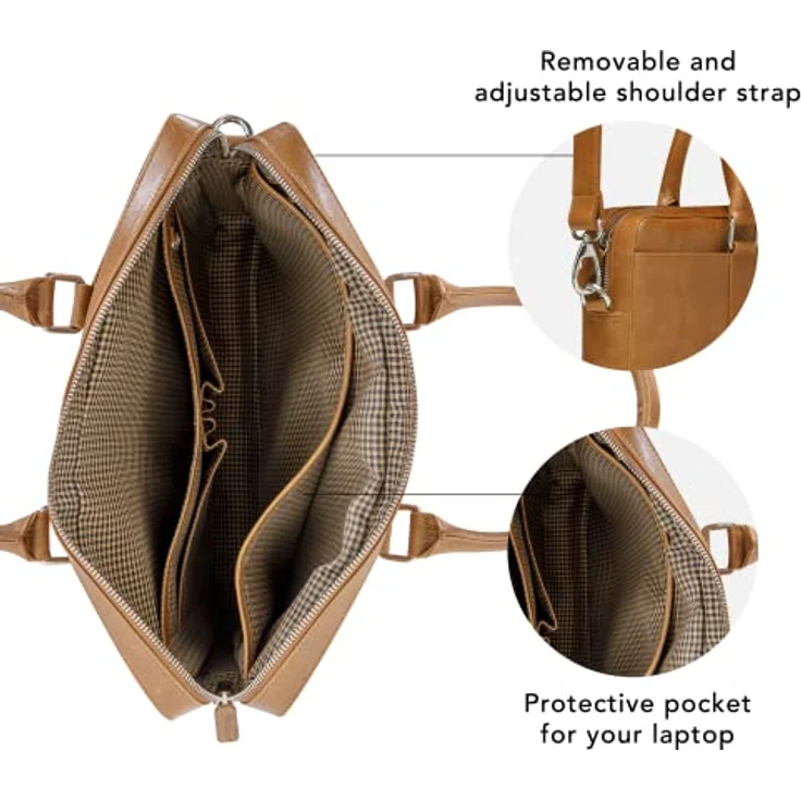 dbramante1928 - Nordborg Laptoptasche 15 Zoll für Damen & Herren - Aktentasche mit abnehmbarem & verstellbarem Schultergurt - Aus echtem Vollnarbenleder - Tan N.E. (2nd Gen) – Bild 3