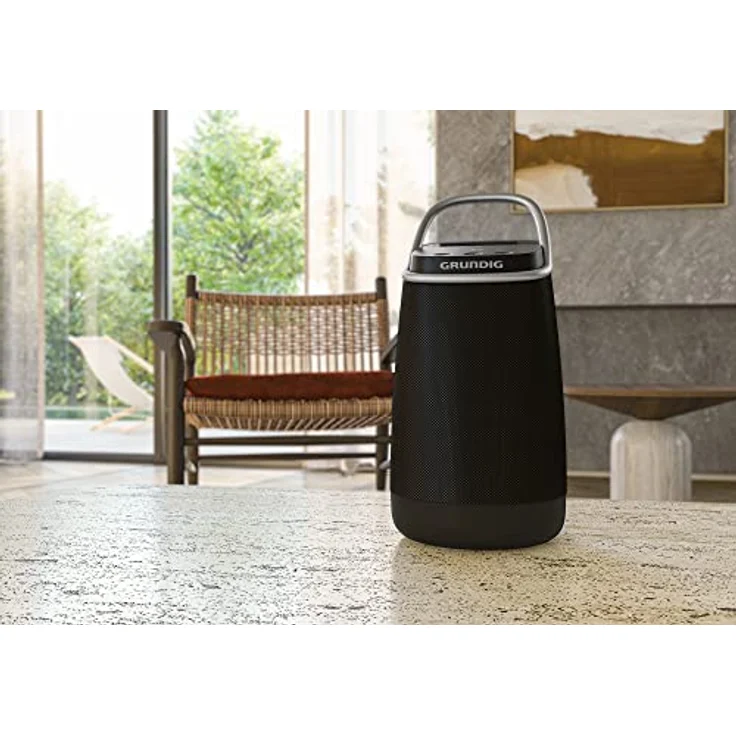 GRUNDIG Bluetooth Lautsprecher GBT Band 360, Musikbox, 360°-Sound, 12 Watt RMS, bis zu 30 m Reichweite, bis zu 19 Stunden Akkulaufzeit, DAB+ und FM Radio, AUX Input, OLED Monochrome Display, Schwarz – Bild 2