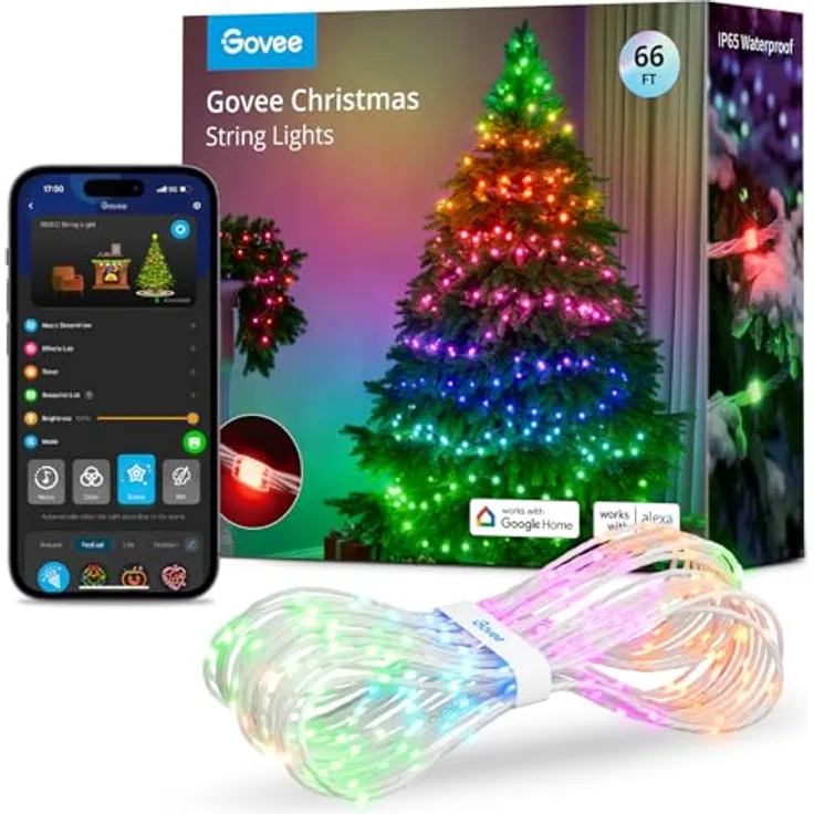 Govee Christmas lights, RGBIC Weihnachtsbeleuchtung Außen 20M, Halloween Lichterkette Innen Weihnachts Deko, LED Lichterkette Außen 200 LED-Lichtern, 99+ Szenen, IP65 Wasserdicht, Alexa-Kompatibilität