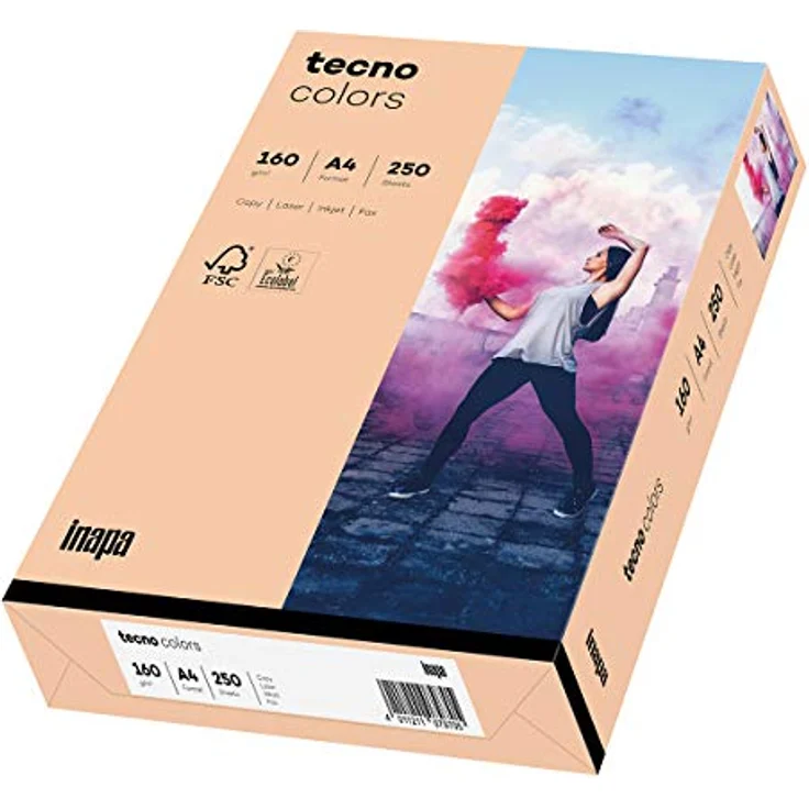 inapa farbiges Druckerpapier, buntes Papier tecno Colors: 160 g/m², A4, 250 Blatt, lachs – Bild 1
