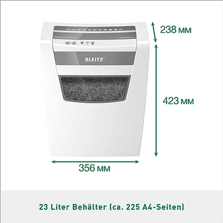 Leitz 80090000 IQ Home Office Aktenvernichter (Partikelschnitt, Sicherheitsstufe P4, 10 Blatt Kapazität, 23L Abfallbehälter, Schredder) weiß – Bild 4