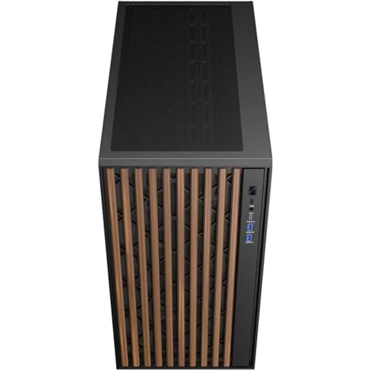 iTek Woody ATX Gehäuse, 3 x 14 cm, Lüfter schwarz, 2 x USB3, Typ-C, Holzfront, Seitenpanel aus gehärtetem Glas, schwarz – Bild 5