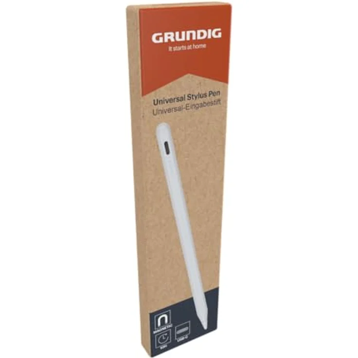 Grundig Stylus Pen, Tablet Stift für iPad und Android-Tablets, USB-C wiederaufladbar, austauschbare Spitze, leichtes Aluminium-Design, Weiß – Bild 2
