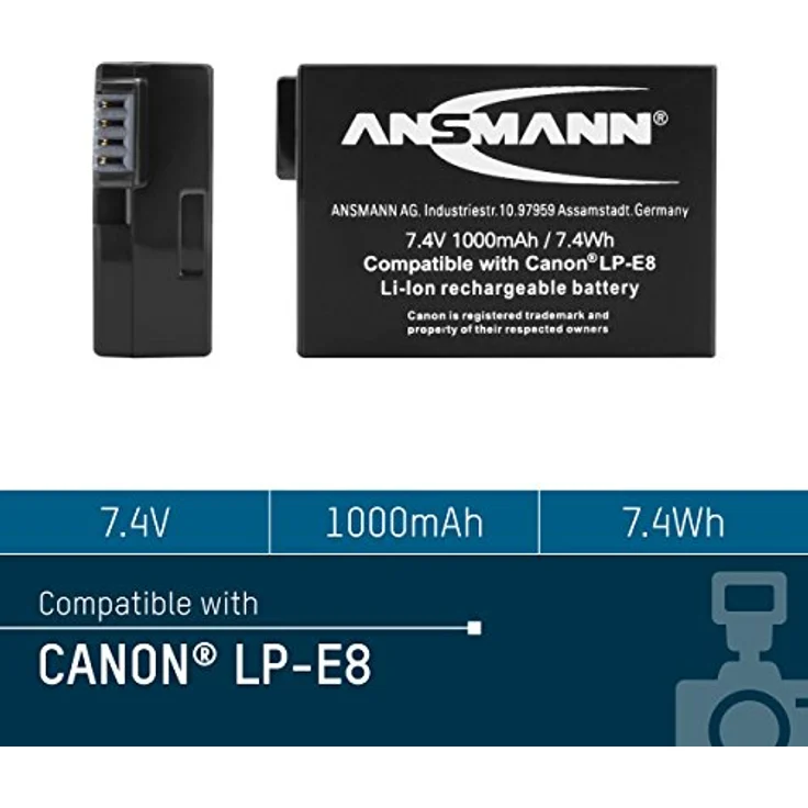 ANSMANN Li-Ion Akku A-Can LP E8 7 4V - Typ 1000mAh - Leistungsstarke Akkubatterie für Foto Digitalkameras - der perfekte Ersatzakku für Canon Digicam uvm. – Bild 3