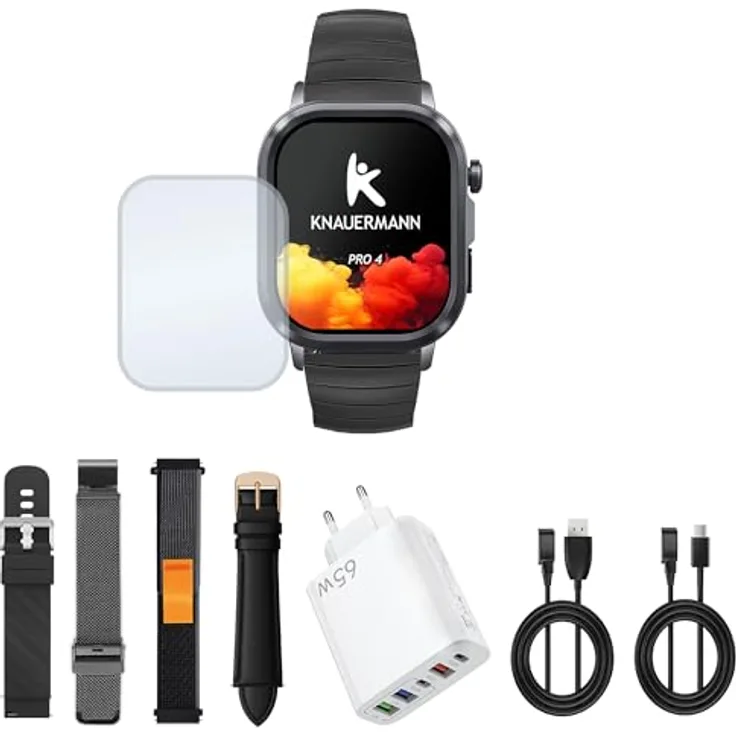 Knauermann PRO 4 (2026), Smartwatch mit 1,56 Zoll AMOLED-Display, umfangreicher Gesundheitsüberwachung und 30 Tagen Akkulaufzeit, 47 mm