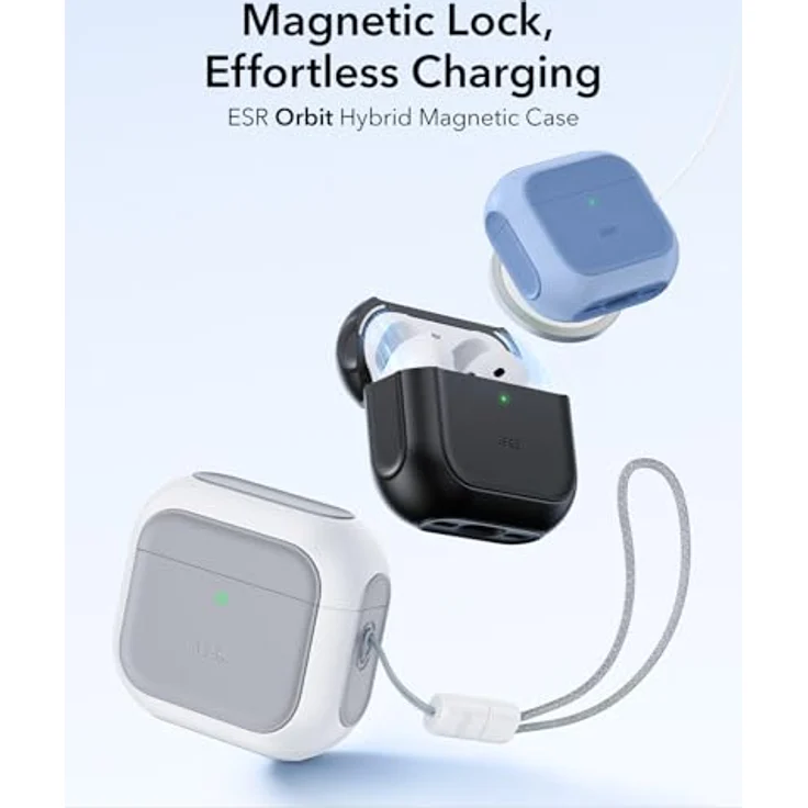 ESR Orbit Hybrid Hülle für AirPods 4 (2024), Kompatibel mit USB-C, Unterstützt kabelloses Laden, Magnetischer Deckel, Schutzhülle mit Handschlaufe, Weiß – Bild 3