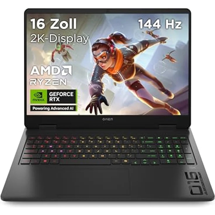 HP OMEN Gaming Laptop 16 Zoll, 2K Display 144Hz, AMD Ryzen 9 8940HX, NVIDIA GeForce RTX 5070, 32GB RAM, 1TB SSD, Windows 11, 4-Zonen-RGB-QWERTZ Tastatur, Wi-Fi 6, Shadow Black, inkl. 3 Monate GamePass – Bild 1