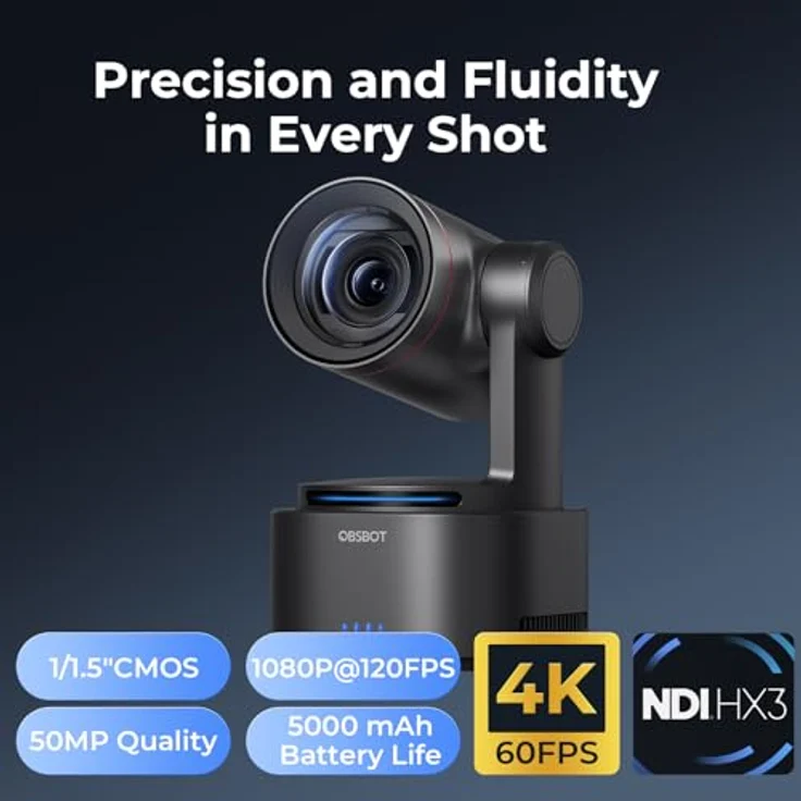 OBSBOT Tail 2 4K PTZR NDI-Kamera, 60fps, 5X optischer Zoom, AI Auto Tracking, 1/1,5 Zoll 50MP, HDMI/SDI/USB/IP-Multiausgang für Live-Veranstaltungen im Kirchengottesdienst – Bild 2