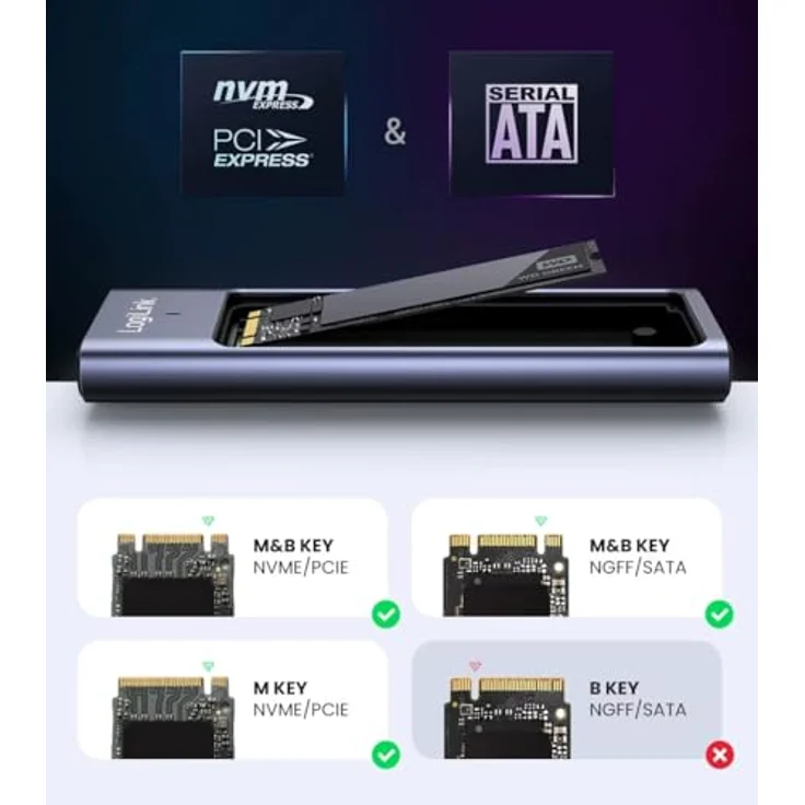 LogiLink UA0435 M.2 Festplattengehäuse, Grau, USB 3.2 Gen 2x2 bis 20 GBit/s, Aluminium, für NVMe/SATA SSDs – Bild 4