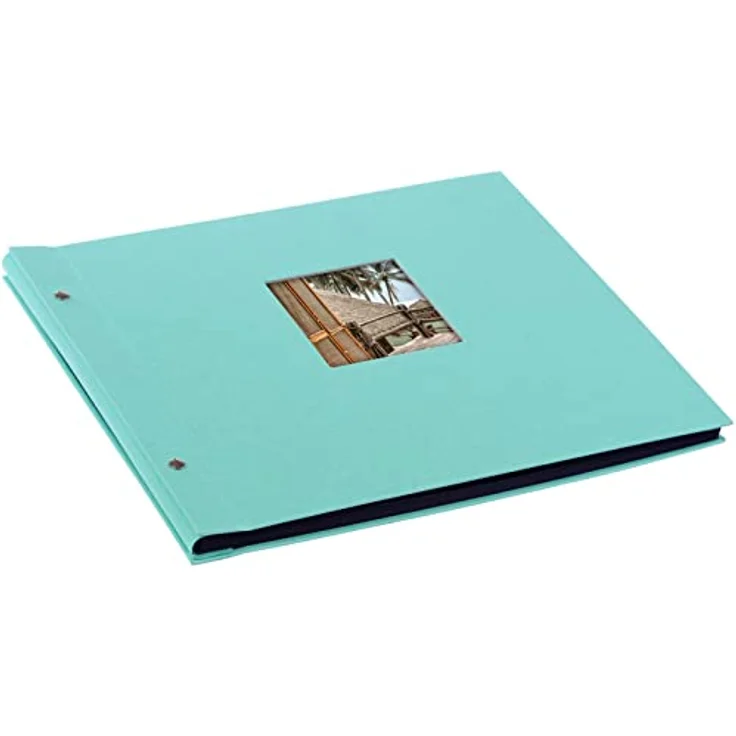goldbuch Schraubalbum mit Fensterausschnitt, Bella Vista Trend, 39 x 31 cm, 40 schwarze Seiten mit Pergamin-Trennblättern, Erweiterbar, Leinen, Aqua, 28507 – Bild 4