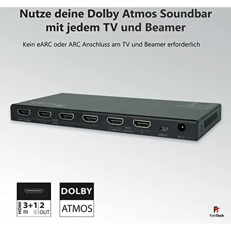 FeinTech VAX04201 HDMI eARC Pass Matrix Switch 4x2 für Soundbar und 2 Displays 4K 60Hz Dolby Vision Atmos – Bild 2