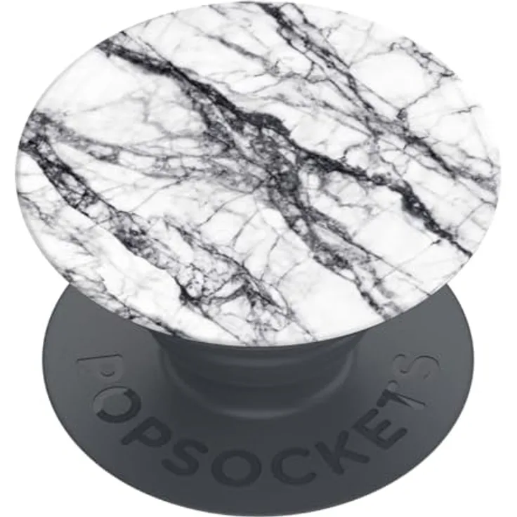 PopSockets PopGrip Ausziehbarer Halterung und Griff für Smartphones und Tablets, Fingerhalter in Basic White Stone Marble mit kabelloser Ladefähigkeit und stabiler Halterung