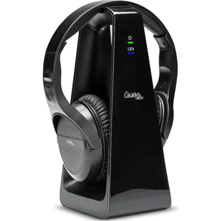 Casativo Digitaler Stereo-Funk-Kopfhörer mit 2-in-1 Funk- & Ladestation, kabellos, 30 m Reichweite, kristallklarer Sound, schwarz – Bild 9