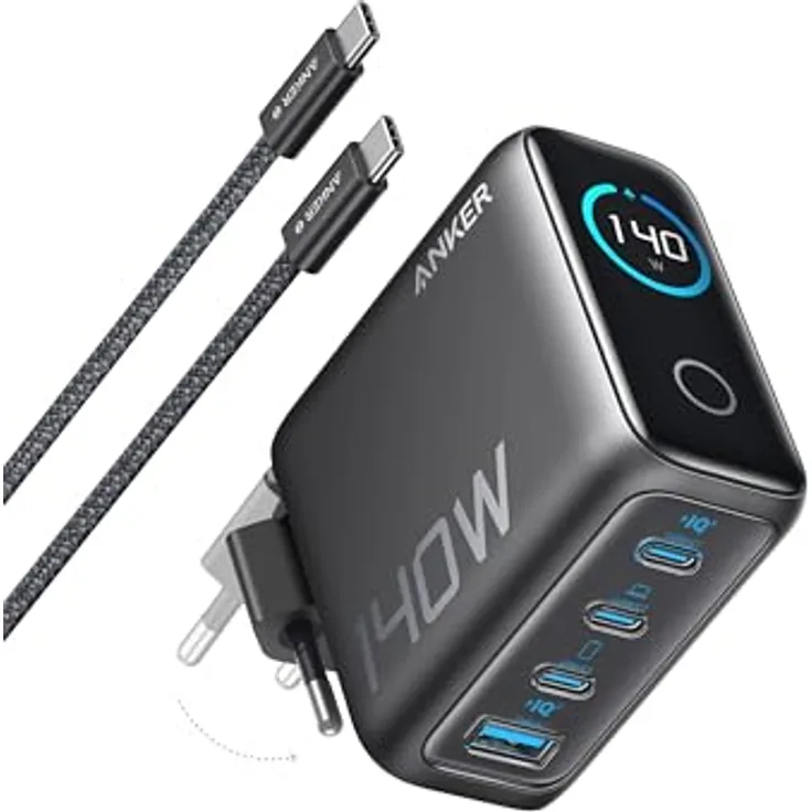 Anker 140W USB C Ladegerät, 4-Port Multi-Geräte Schnellladeleistung, GaN Netzteil, Touch Control, Kompatibel mit MacBook, iPhone 16/15/14, Samsung, Pixel - Weiß