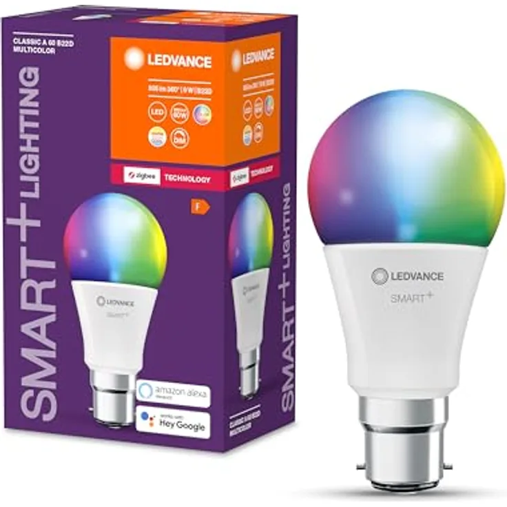 LEDVANCE Smart+ Lampe mit ZigBee Technologie, 9W, A60, matt, Sockel B22D, Lichtfarbe RGBW einstellbar, 806lm, 1er Pack, White