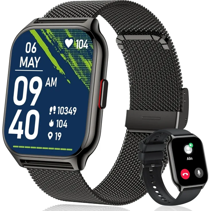 ZOSKVEE Smartwatch 2.0 Zoll, Fitness Uhr mit Telefonfunktion, Herzfrequenz, Blutdruck, Schlafmonitor, SpO2, IP67 wasserdicht, silber