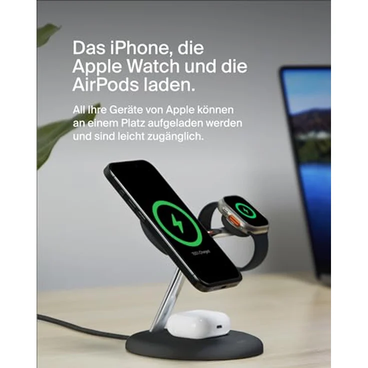 Belkin Kabellose 3-in-1-Ladestation mit MagSafe-kompatiblem Qi2, 15 W, Wireless Charger, Schwarz – Bild 5