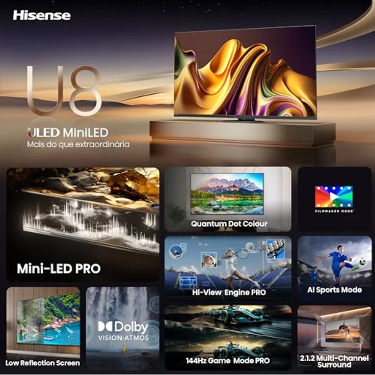 Hisense 65U8NQ 65" Mini-LED 4K UHD Smart TV, 100 Hz, Dolby Vision, DVB-T2/S2/C, VIDAA, 4 HDMI, Time Shift – Bild 6