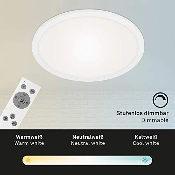BRILONER Briloner Leuchten - LED Panel, Deckenleuchte dimmbar, inkl. Fernbedienung, Farbtemperatursteuerung, Nachtlicht, 24 Watt, 2.200 Lumen, Weiß, Ø40cm, 7168-016 – Bild 3