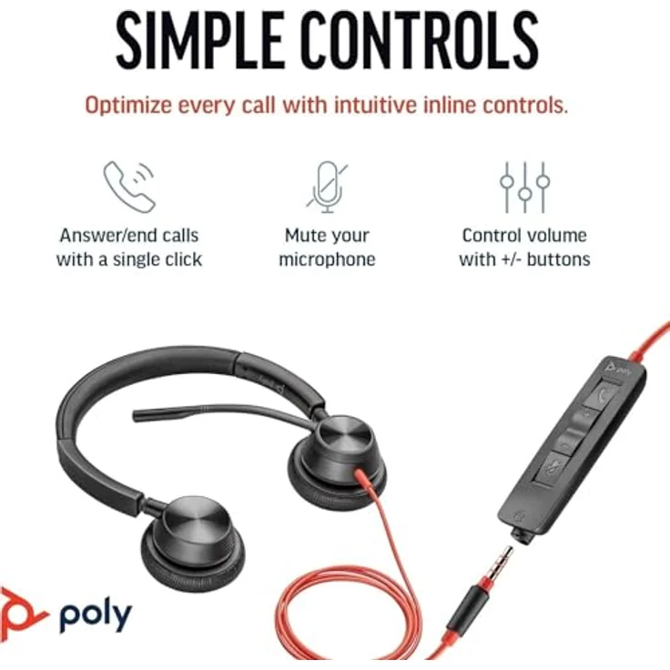 Poly Blackwire 3325, Schnurgebundenes Headset mit flexiblem Mikrofonarm, Hi-Fi-Stereo, USB-C/USB-A/3,5 mm, kompatibel mit Teams und Zoom – Bild 5